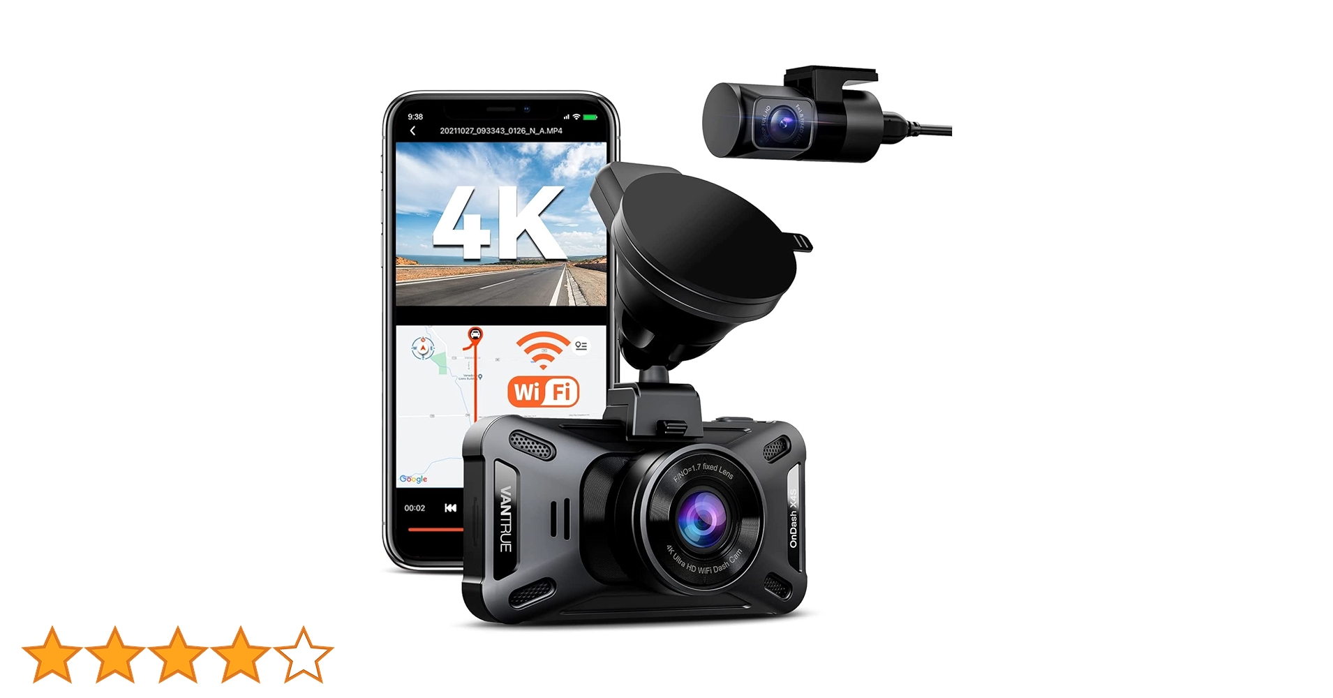 Amazon.co.jp: 800万画素＆WiFi搭載 前後カメラ ドライブレコーダー 4K